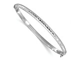 Rhodium Over 14K White Gold Diamond Cut 4mm Hinged Bangle