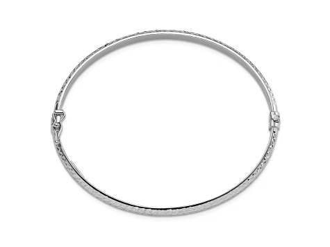 Rhodium Over 14K White Gold Diamond Cut 4mm Hinged Bangle