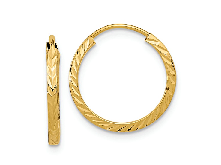 10k Yellow Gold 9/16" Diamond-Cut Square Tube Endless Hoop Earrings