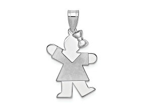 Rhodium Over 14k White Gold Satin Small Girl with Bow on Right Charm