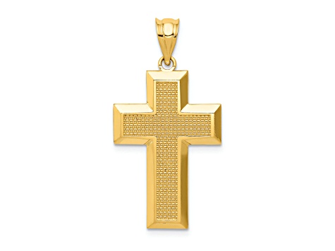 14K Yellow Gold Polished and Textured Cross Pendant