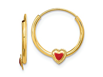 Picture of 14k Yellow Gold 1/2" Polished Red Enameled Heart Hoop Earrings