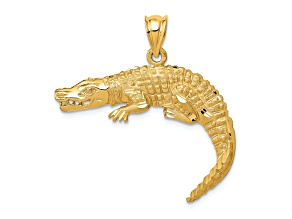 14k Yellow Gold Diamond-Cut and Satin Alligator Pendant