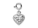 Rhodium Over 14k White Gold Diamond-Cut Heart Spring Ring Pendant