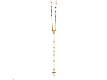 Picture of 14K Yellow, White and Rose Gold Polished Bead Rosary Hollow Miraculous Medal 24-inch