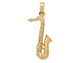 14k Yellow Gold Solid Polished and Textured 3D Saxophone Pendant