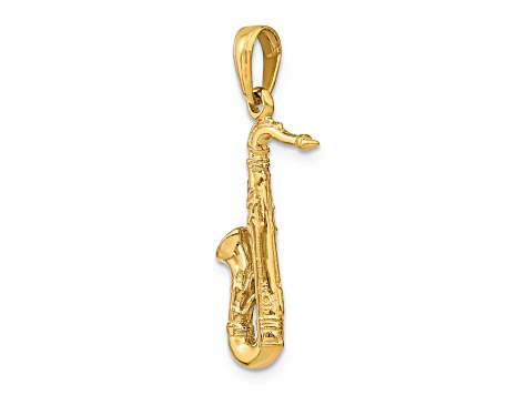 14k Yellow Gold Solid Polished and Textured 3D Saxophone Pendant