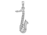 Rhodium Over 14k White Gold Solid Polished and Textured 3D Saxophone Pendant