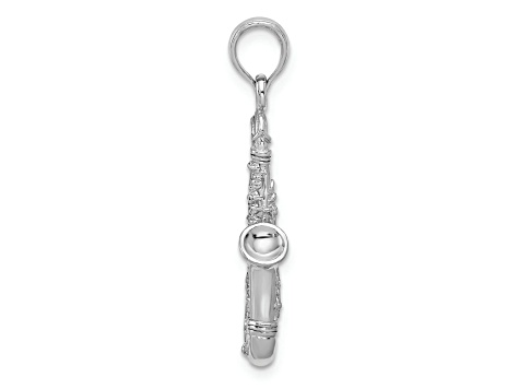 Rhodium Over 14k White Gold Solid Polished and Textured 3D Saxophone Pendant