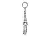 Rhodium Over 14k White Gold Solid Polished and Textured 3D Saxophone Pendant