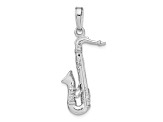 Rhodium Over 14k White Gold Solid Polished and Textured 3D Saxophone Pendant