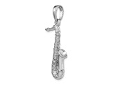 Rhodium Over 14k White Gold Solid Polished and Textured 3D Saxophone Pendant