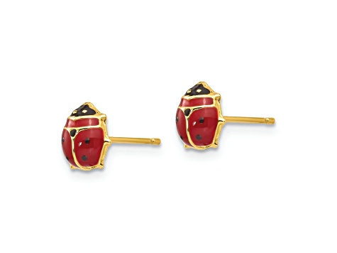 14K Yellow Gold Enameled Ladybug Post Earrings