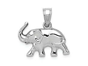 Rhodium Over 14k White Gold 3D Polished Elephant Pendant