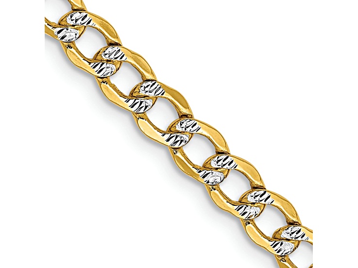 14k Yellow Gold and Rhodium Over 14k Yellow Gold 4.3mm Pave Curb 20 Inch Chain