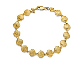 14k Yellow Gold Textured Scallop Shell Link Bracelet