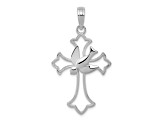 Rhodium Over 14K White Gold Polished Cross with Dove Charm