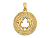 14k Yellow Gold Textured Beaufort SC with Dolphins in Circle Charm