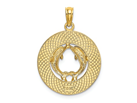 14k Yellow Gold Textured Beaufort SC with Dolphins in Circle Charm