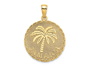 14k Yellow Gold Textured JAMAICA and Palm Tree Disk Charm