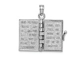 Rhodium Over 14K White Gold 3-D Holy Bible with Lord's Prayer Moveable Charm