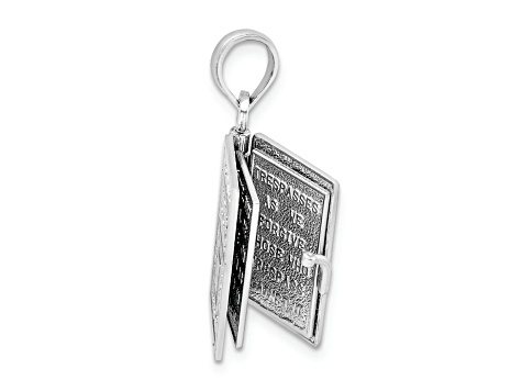 Rhodium Over 14K White Gold 3-D Holy Bible with Lord's Prayer Moveable Charm