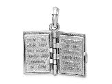 Rhodium Over 14K White Gold 3-D Holy Bible with Lord's Prayer Moveable Charm