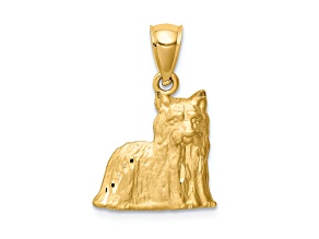 14k Yellow Gold Diamond-Cut and Brushed Yorkshire Terrier Pendant