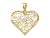 14k Yellow Gold Polished and Textured Hearts and Peace Signs in Heart Pendant