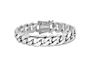Rhodium Over 14k White Gold 13.4mm Hand-polished Rounded Curb Link Bracelet