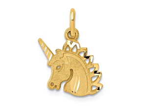14k Yellow Gold Brushed and Diamond-Cut Unicorn Pendant