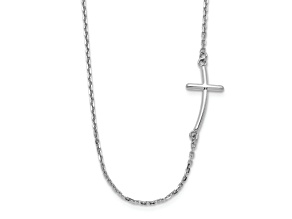 Rhodium Over 14K White Gold Small Sideways Curved Cross Necklace
