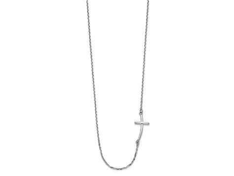 Rhodium Over 14K White Gold Small Sideways Curved Cross Necklace