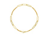 10K Yellow Gold 2.5 and 3.8 mm Rope & Paperclip Link Station Bracelet, 7.5 Inches