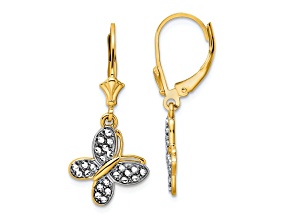 14K Two-tone Gold Diamond-Cut Fancy Butterfly Dangle Earrings