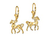14k Yellow Gold 3D Polished and Textured Horse Dangle Earrings