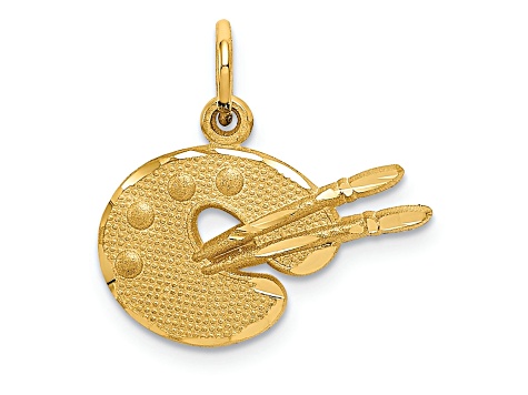 14k Yellow Gold Textured and Diamond-Cut Artist Palette Pendant