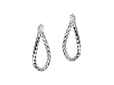 14K White Gold Twisted Wavy 3/4" Oval Hoop Earrings