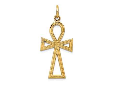 14k Yellow Gold Textured Ankh Cross Pendant