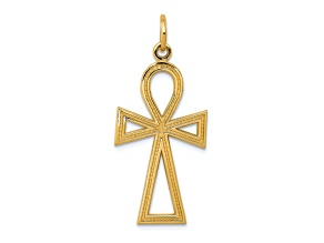 14k Yellow Gold Textured Ankh Cross Pendant