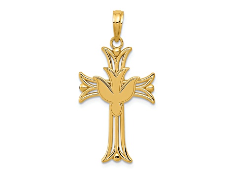 14K Yellow Gold Dove on Cross Pendant