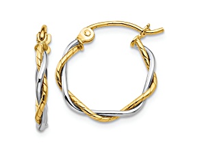 10k Yellow Gold and 10k White Gold 1/2" Polished Twisted Hoop Earrings
