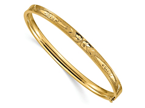 14K Yellow Gold 3/16 Diamond-cut Concave Hinged Bangle Bracelet