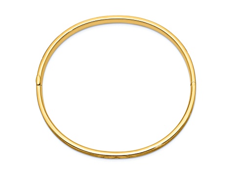14K Yellow Gold 3/16 Diamond-cut Concave Hinged Bangle Bracelet