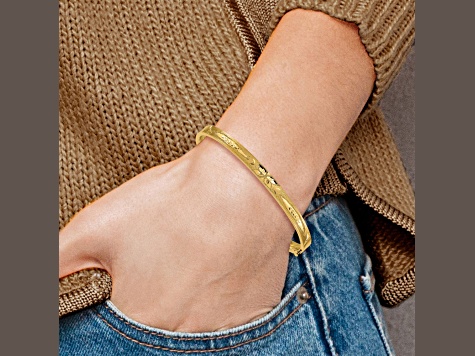 14K Yellow Gold 3/16 Diamond-cut Concave Hinged Bangle Bracelet