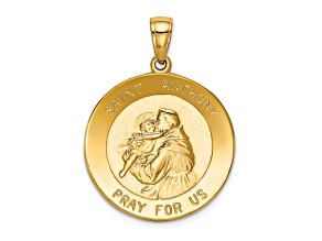 14K Yellow Gold Saint Anthony Large Round Medal Pendant