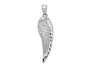 Rhodium Over 14k White Gold Polished and Textured Angel Wing Pendant
