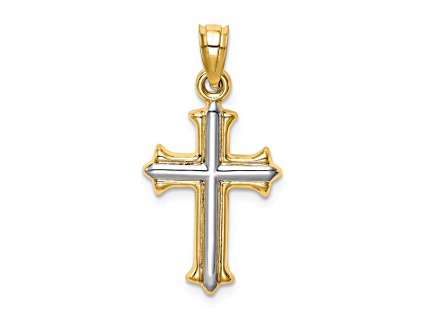 14K Two-tone Reversible Hollow Cross Pendant