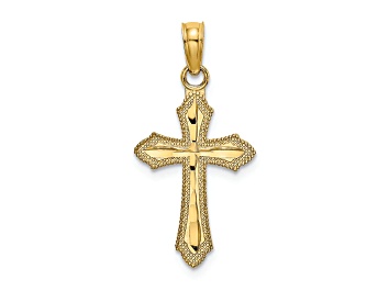 Picture of 14k Yellow Gold Diamond-cut with Beaded Edged Cross Charm