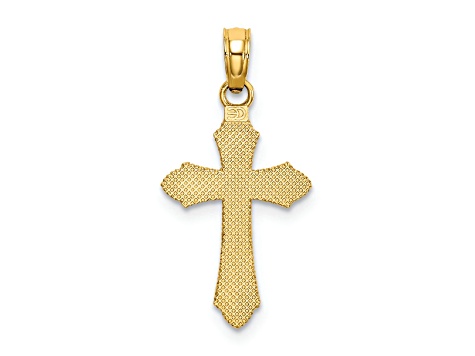 14k Yellow Gold Diamond-cut with Beaded Edged Cross Charm